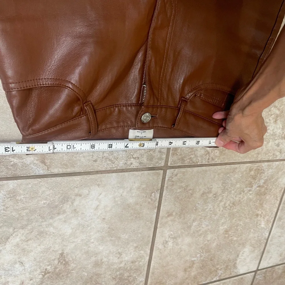 Wilfred Free Vegan‎ Leather Pants High Waisted Brown Straight Leg Trousers Sz 0